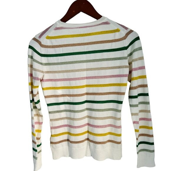 Brooks Brothers Cotton Crewneck White Gold Green Stripes Long Sleeve Size XSmall - Picture 7 of 10